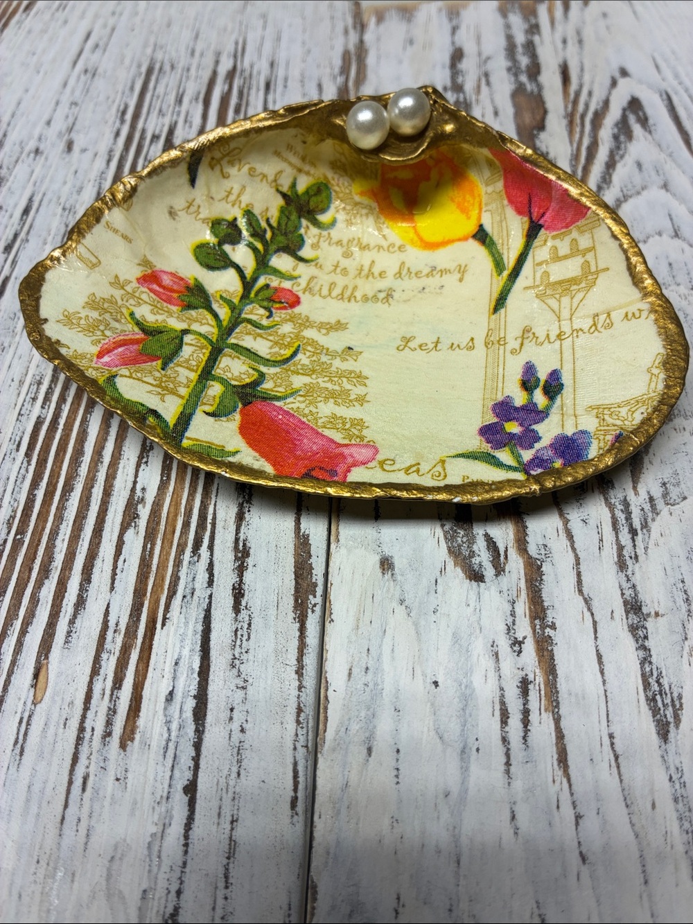 Hand Crafted Floral Friends Trinket Dish Shell